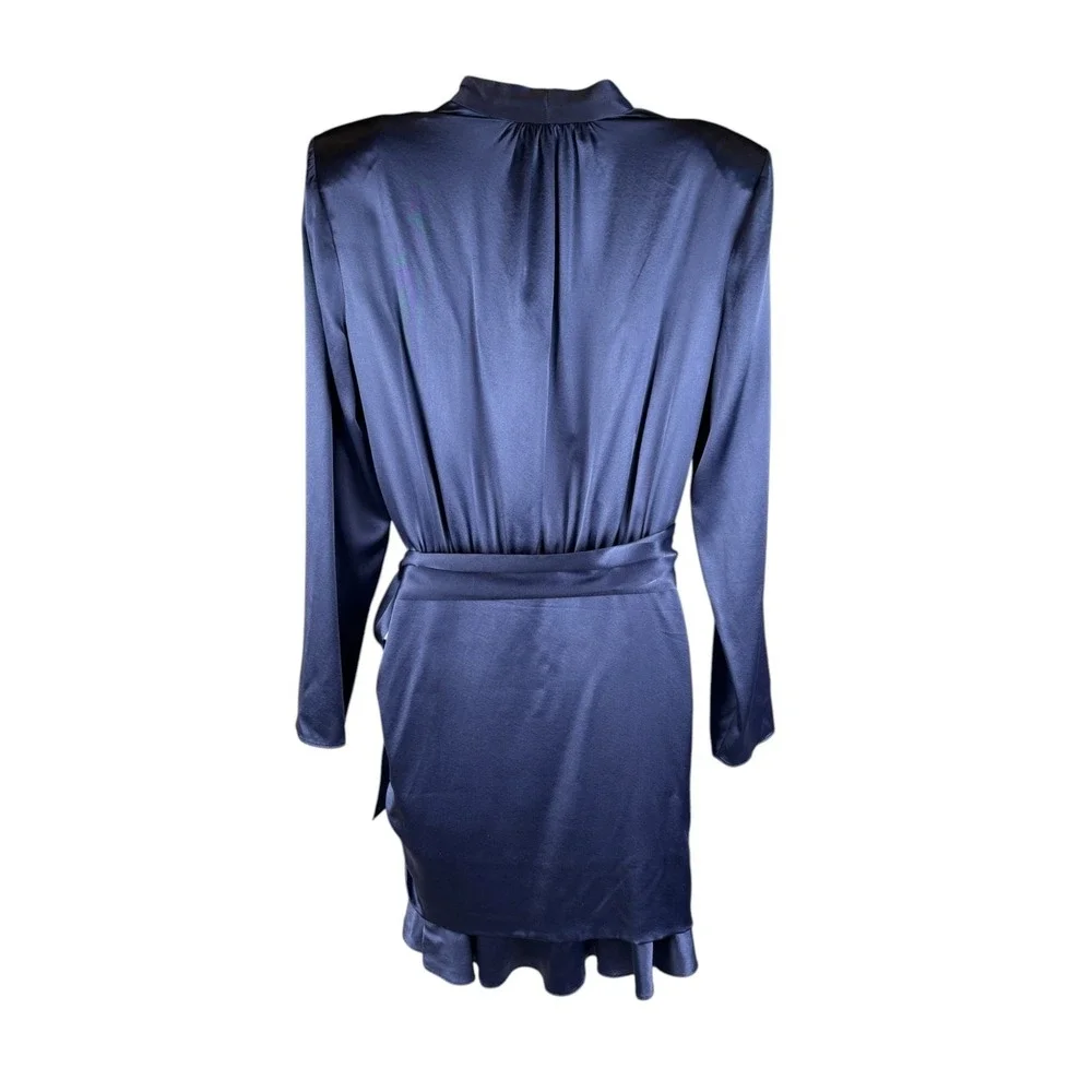 Veronica Beard Agatha Silk Wrap Dress Sz 8 Blue Satin Ruffle Mini - Picture 5 of 16